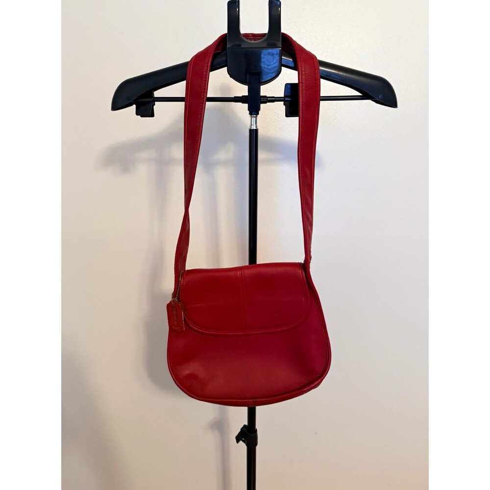 Vintage Coach Red Leather Crossbody Shoulder Bag Flap Purse Hang Tag